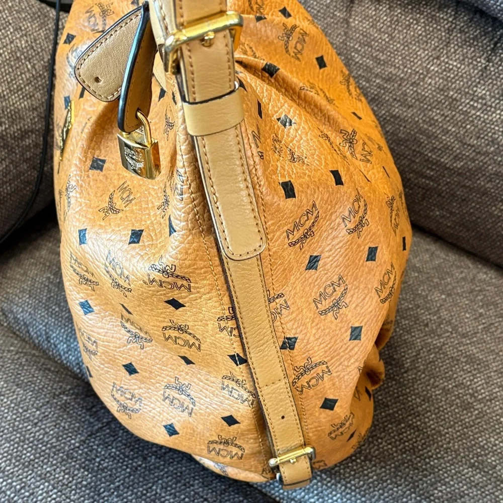 MCM Cognac Visetos Shoulder/ Hobo Bag with  Lock and Key- Clean interior